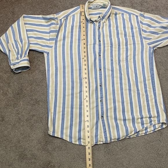 Vintage LL Bean Shirt Mens Large Tall Blue Yellow Button Up Shirt Cotton Outdoor - Picture 6 of 9